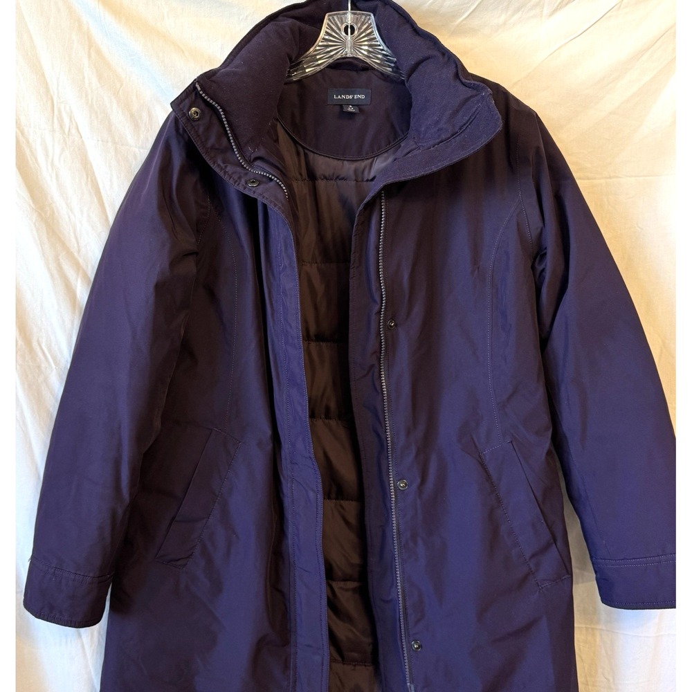 Lands End Down Coat Womens Small 6-8 Insulated Long Parka Jacket Purple - Picture 2 of 16